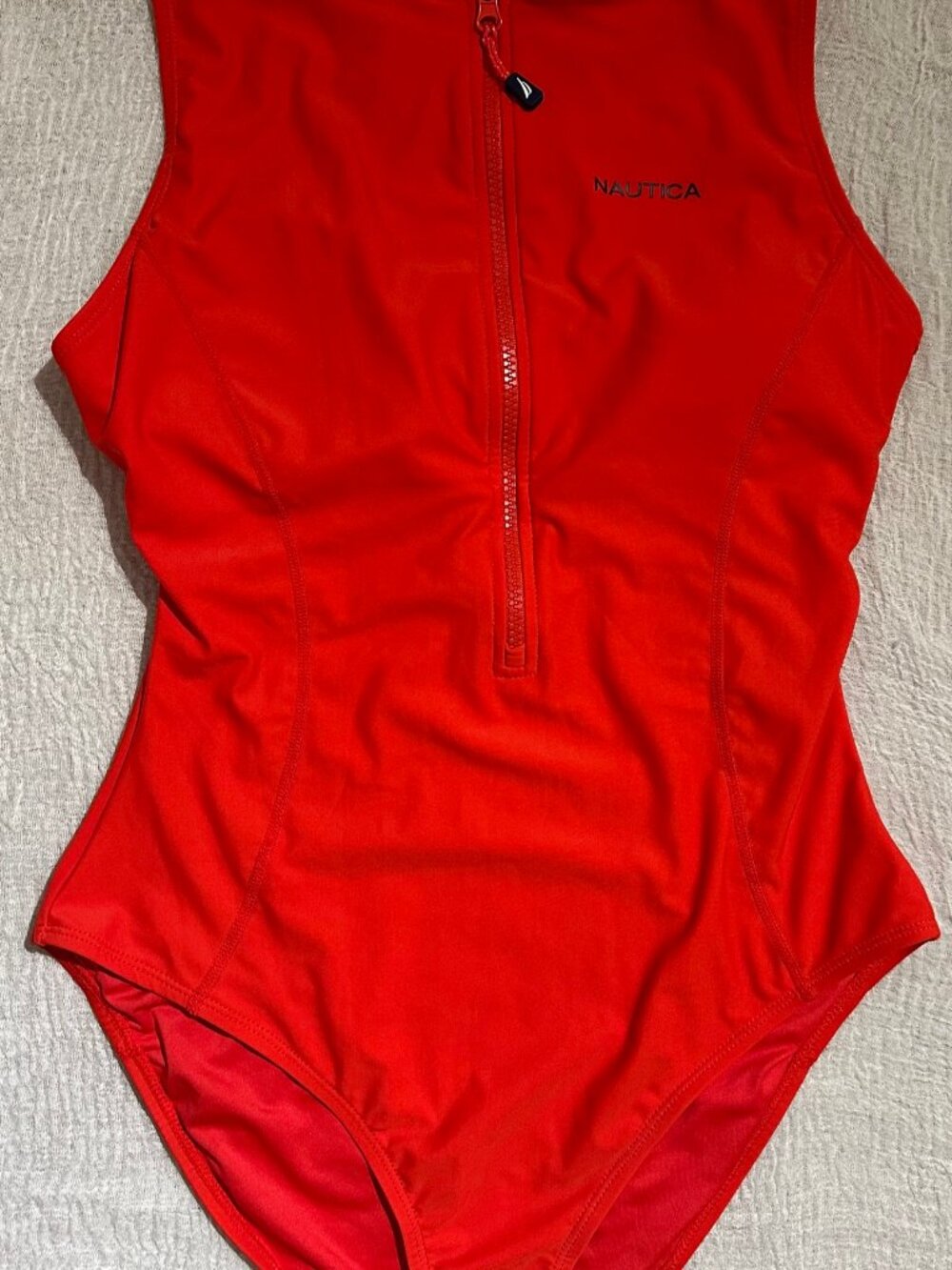 Nautica Red One Piece Swimsuit L Zip Front Racerback Bathing Suit Womens